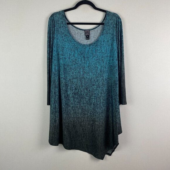 Clara Sun Woo Asymmetrical Tunic Top Teal Ombré Print Size 1X - Picture 1 of 10